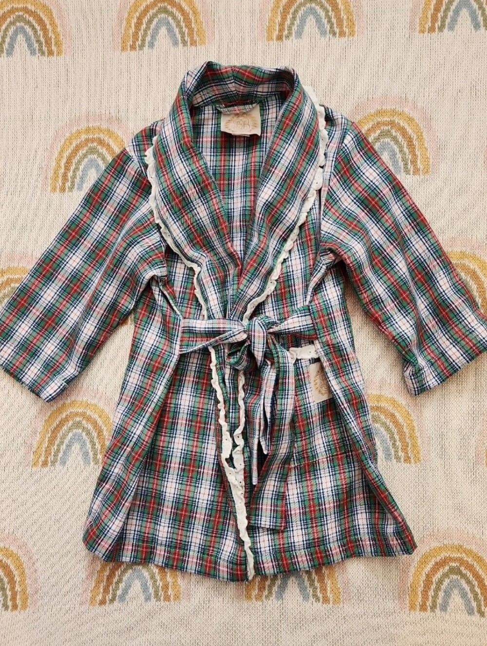 The Beaufort Bonnet Company 3t Smocked Christmas Plaid Robe Pajamas Pjs